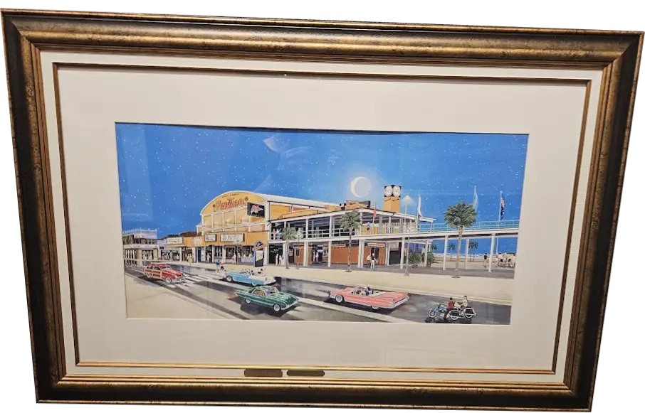 Vic Gillespie ORIGINAL Watercolor Painting "Myrtle Beach Pavilion" Custom Framed